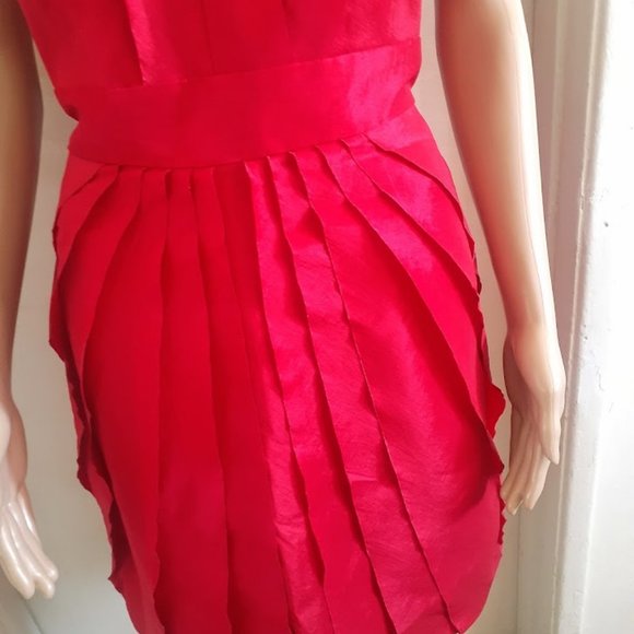 MAXANDCLEO  RED APPLE STRAPLESS PLEATED RUCHED SHORT PROM DRESS SIZE 10 - Picture 3 of 9